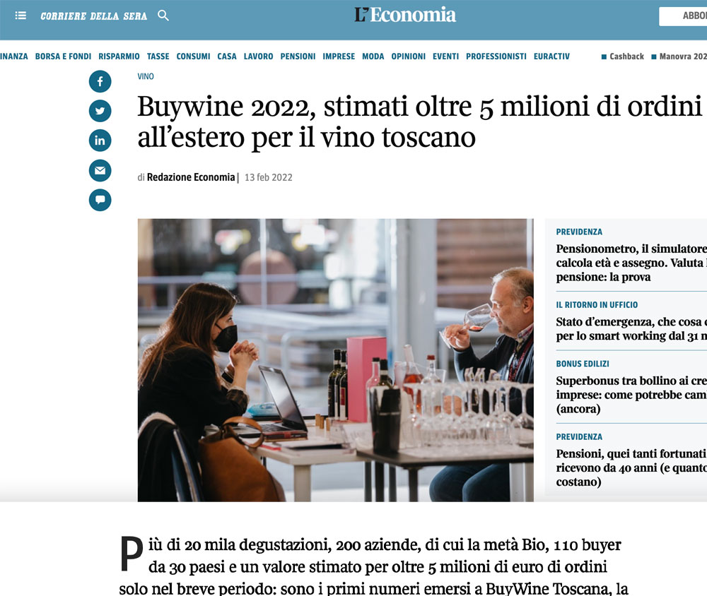 Buywine 2022, stimati oltre 5 milioni di ordini allestero per il vino toscano