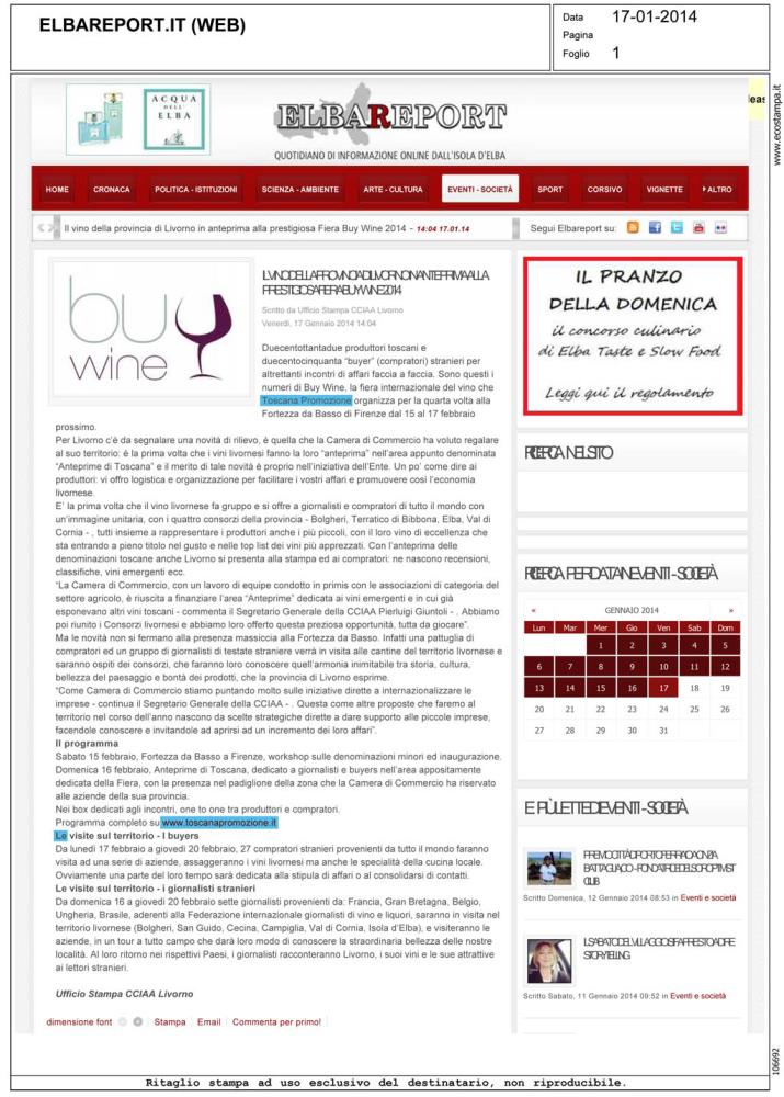 Il vino della Provincia di Livorno in anteprima alla prestigiosa fiera Buy Wine 2014