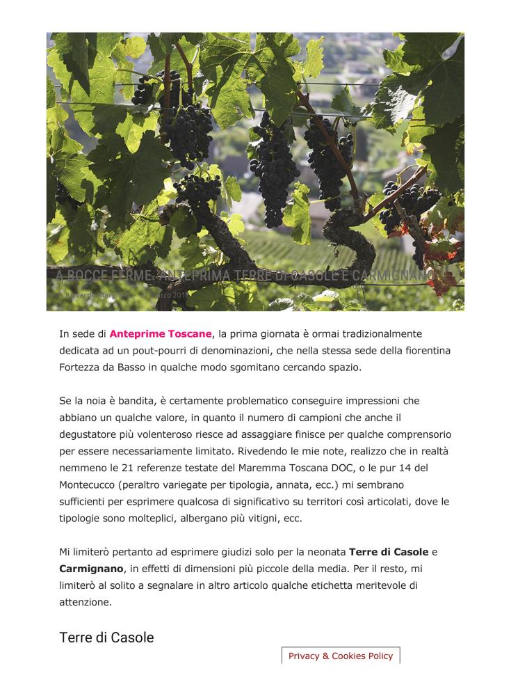 A Bocce Ferme. Anteprima Terre di Casole e Carmignano