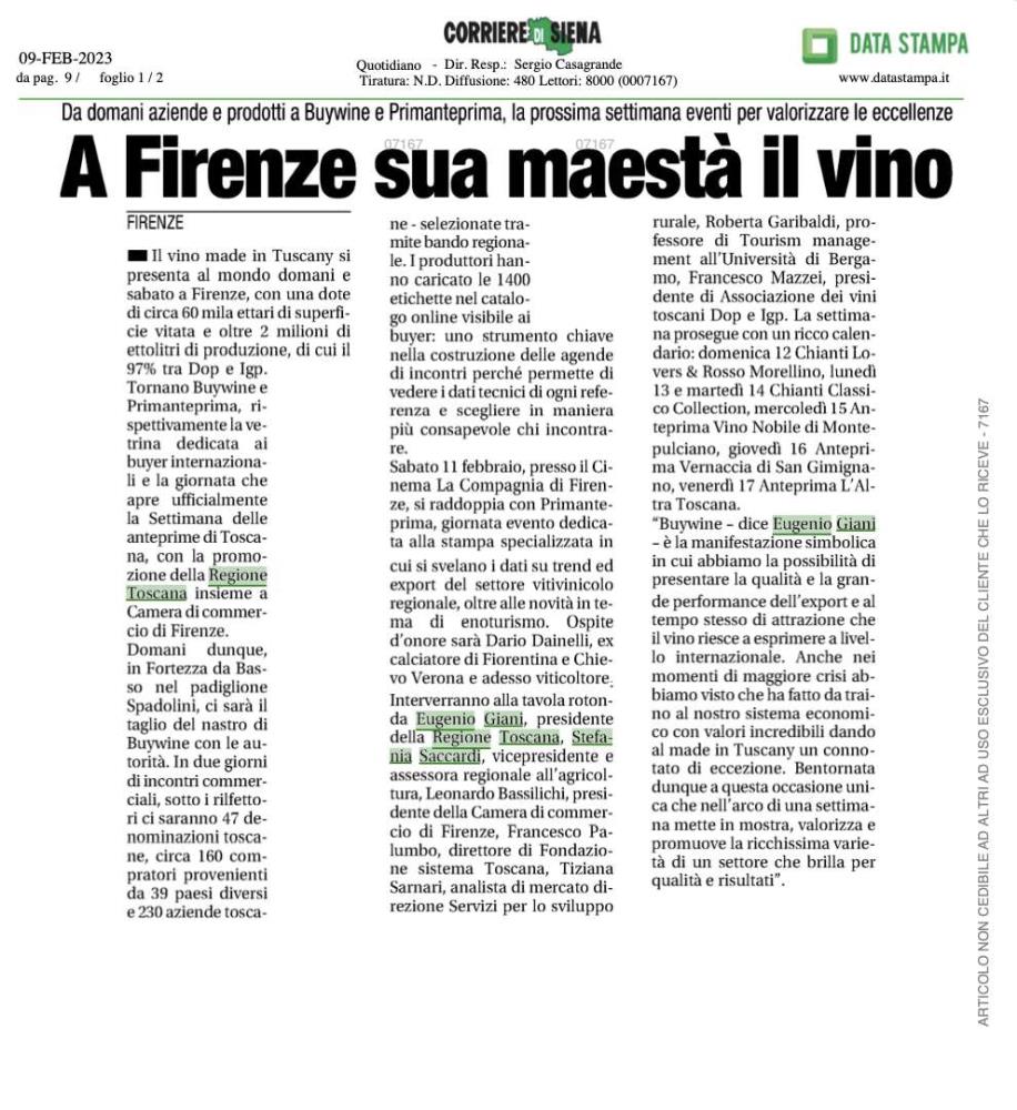A Firenze sua maest il vino