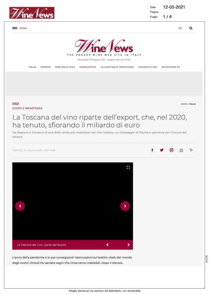 La Toscana del vino riparte dall'export che, nel 2020, ha tenuto, sfiorando il miliardo di euro