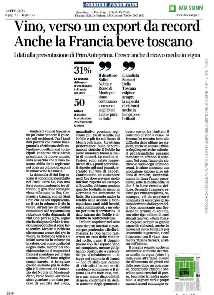 Vino, verso un export da record. Anche la Francia beve toscano