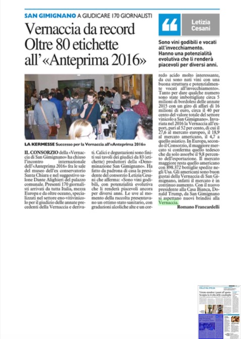 Vernaccia da record oltre 80 etichette all' anteprima 2016