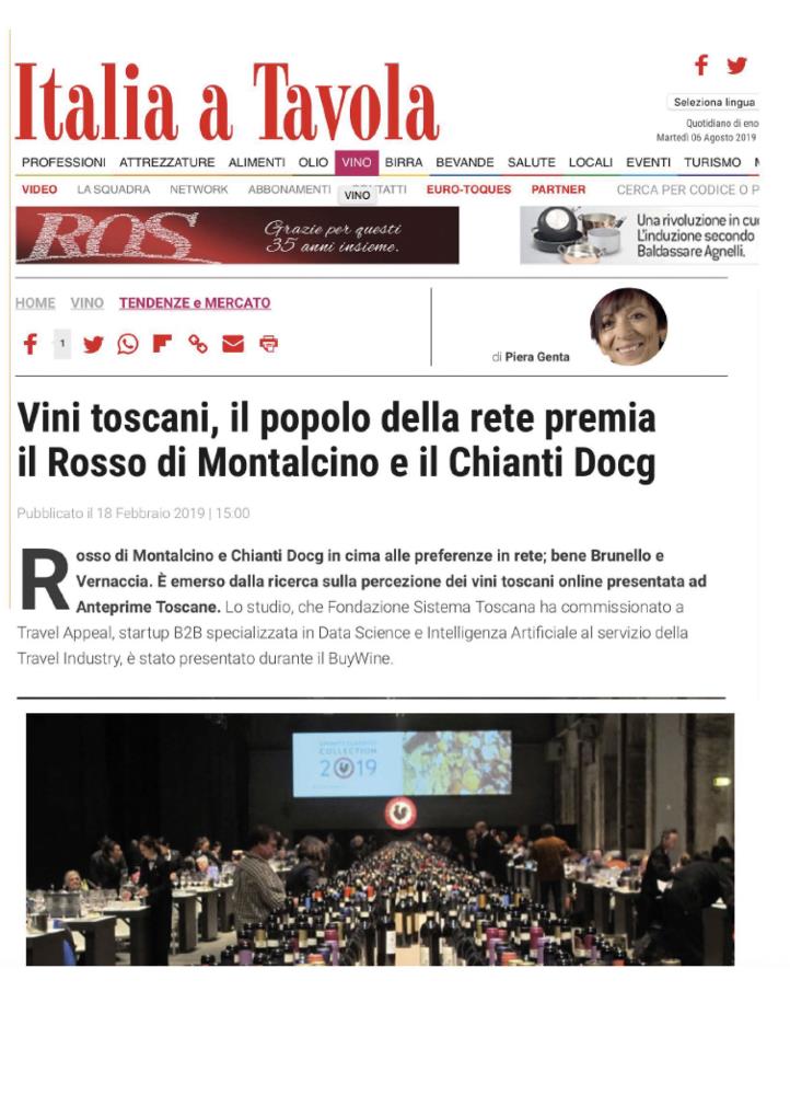 Vini Toscani, il popolo della rete premia il Rosso di Montalcino e il Chianti Docg