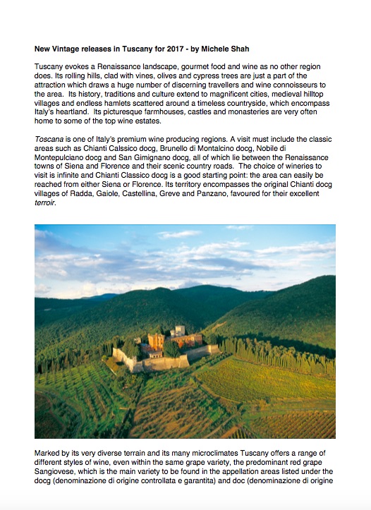 New Vintage releases in Tuscany for 2017 