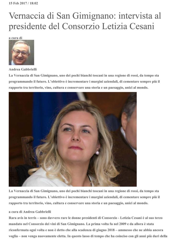 Vernaccia di San Gimignano: intervista al presidente del Consorzio Letizia Cesani