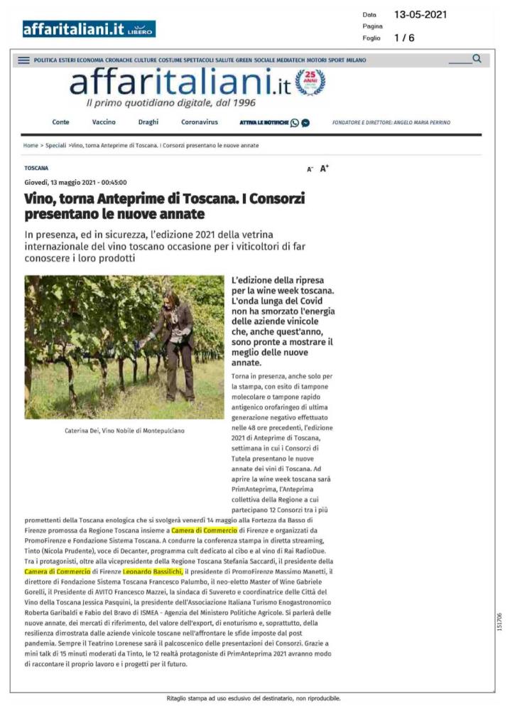 Vino, torna Anteprime di Toscana