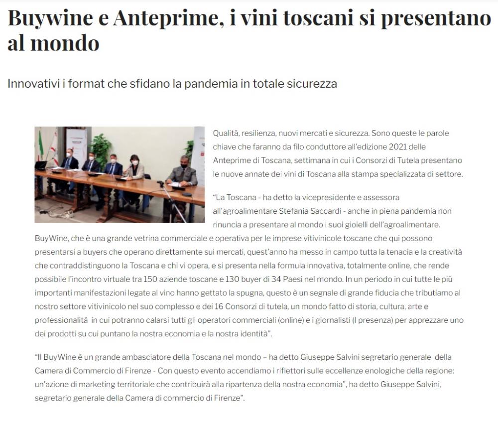 Buywine e Anteprime, i vini toscani si presentano al mondo
