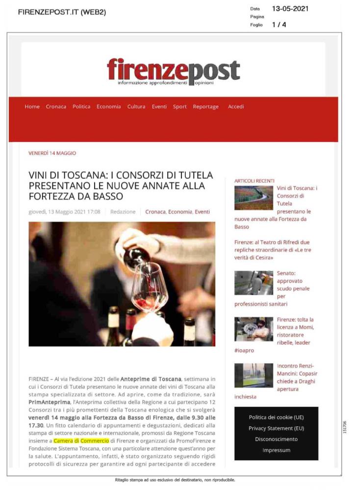 Vini di Toscana: i consorzi di tutela presentano le nuove annate alla Fortezza da Basso