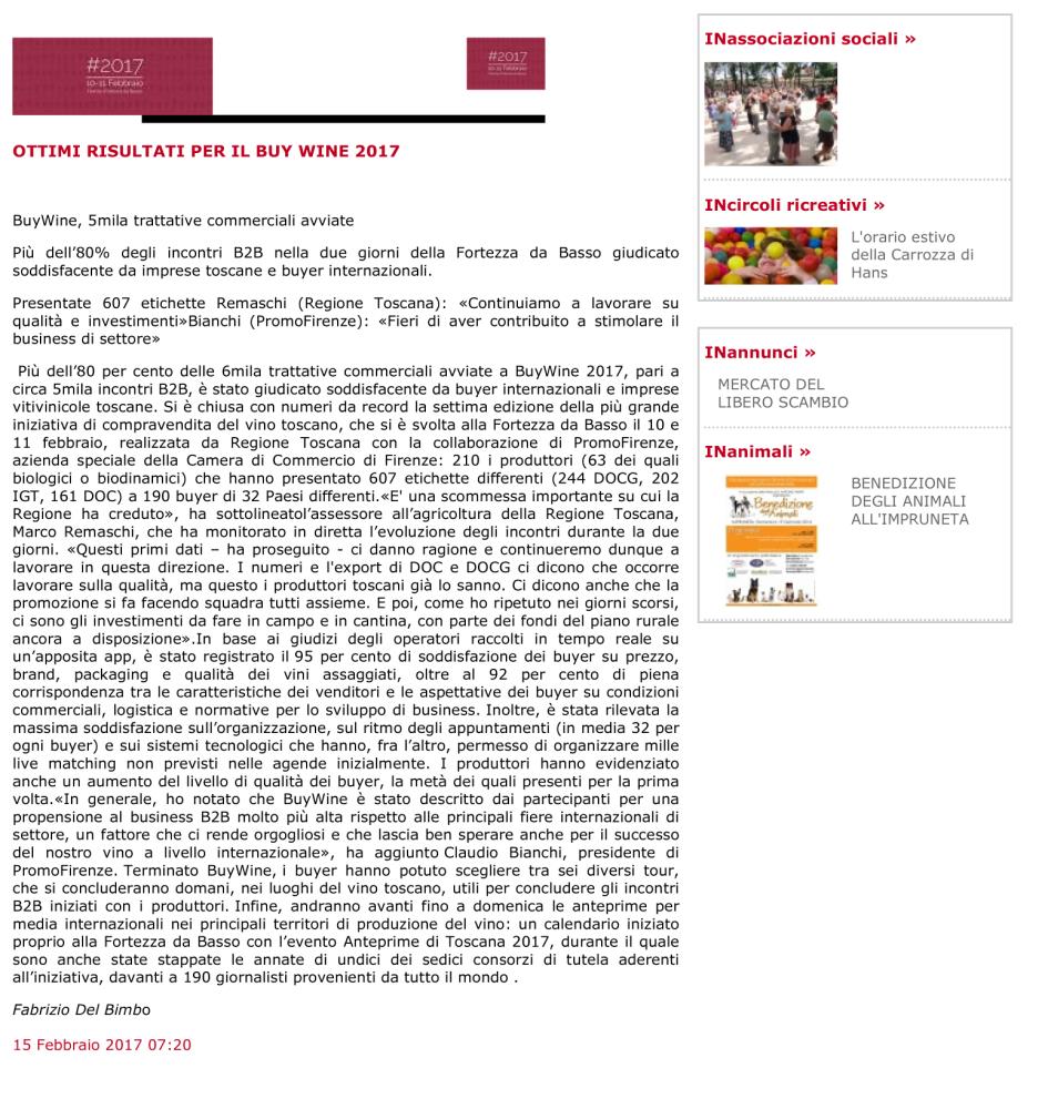 OTTIMI RISULTATI PER IL BUY WINE 2017