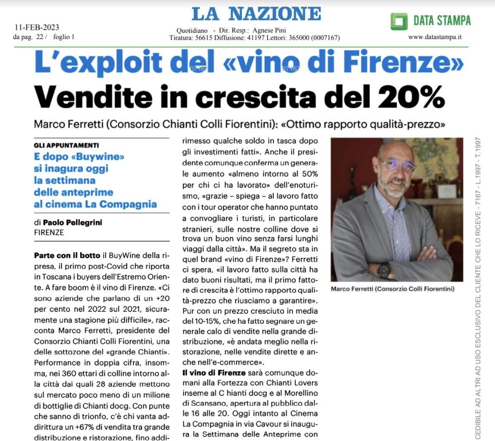 Lexploit del vino di Firenze Vendite in crescita del 20%