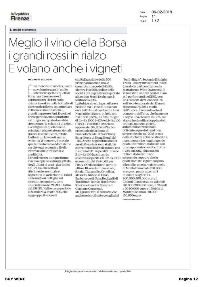 Meglio il vino della Borsa. I grandi rossi in rialzo e volano anche i vigneti