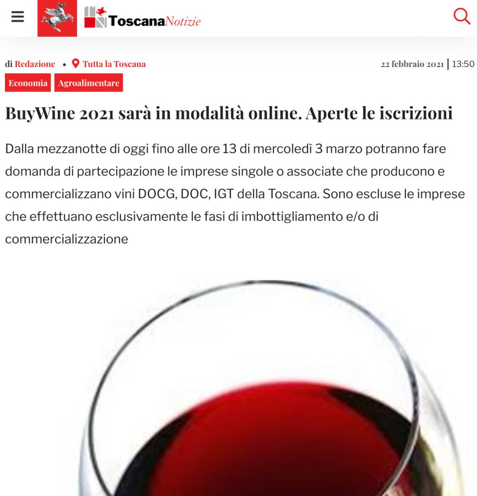 BuyWine 2021 sar in modalit online. Aperte le iscrizioni