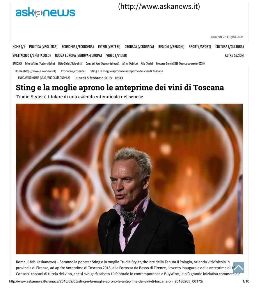 Sting e la moglie aprono le anteprime dei vini di Toscana