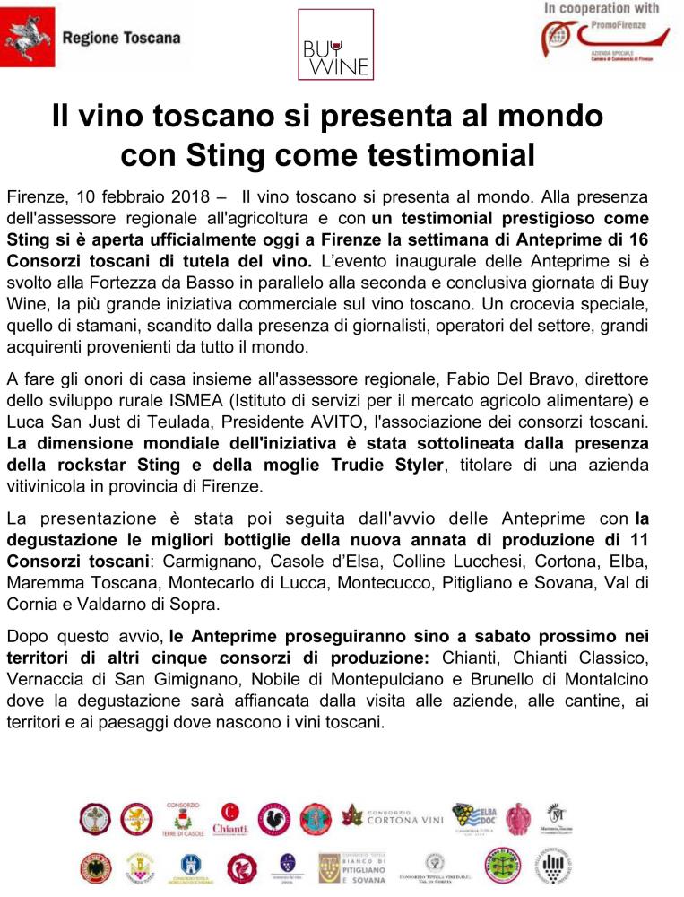 Il vino toscano si presenta al mondo con Sting come testimonial