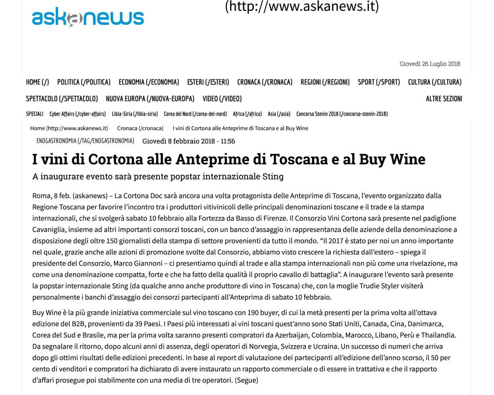 I vini di Cortona alle Anteprime di Toscana e al Buy Wine