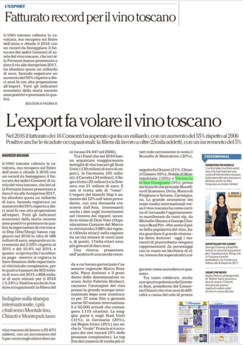 Fatturato record per il vino toscano