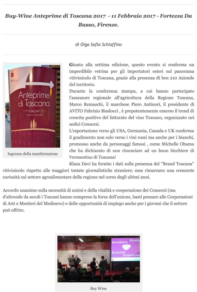 Buy-Wine Anteprime di Toscana 2017 - 11 Febbraio 2017 - Fortezza da Bassso, Firenze