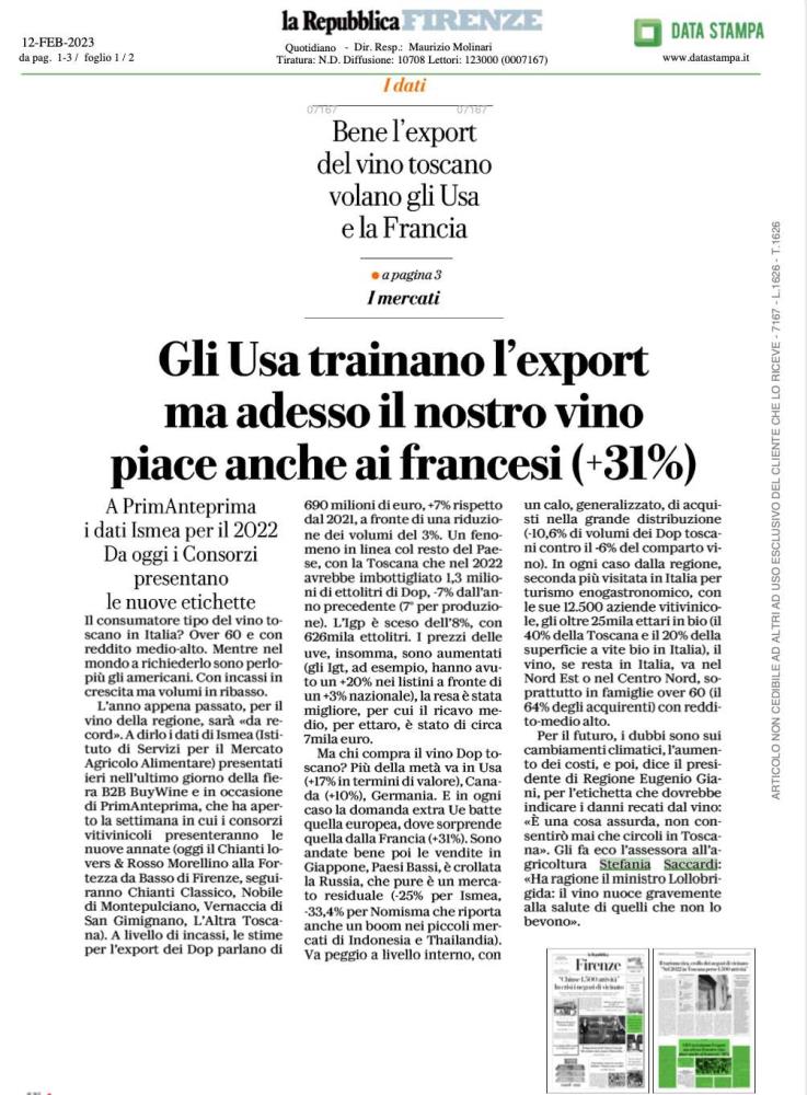 Gli Usa trainano l'export, ma adesso il nostro vino piace anche ai francesi (+31%)