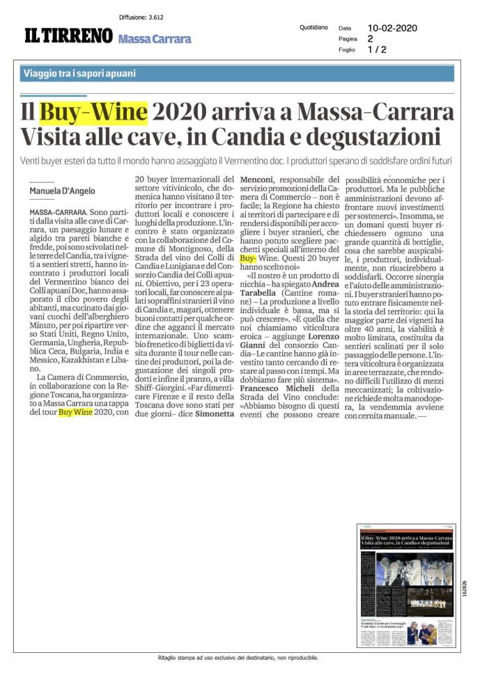 Il BuyWine 2020 arriva a Massa-Carrara