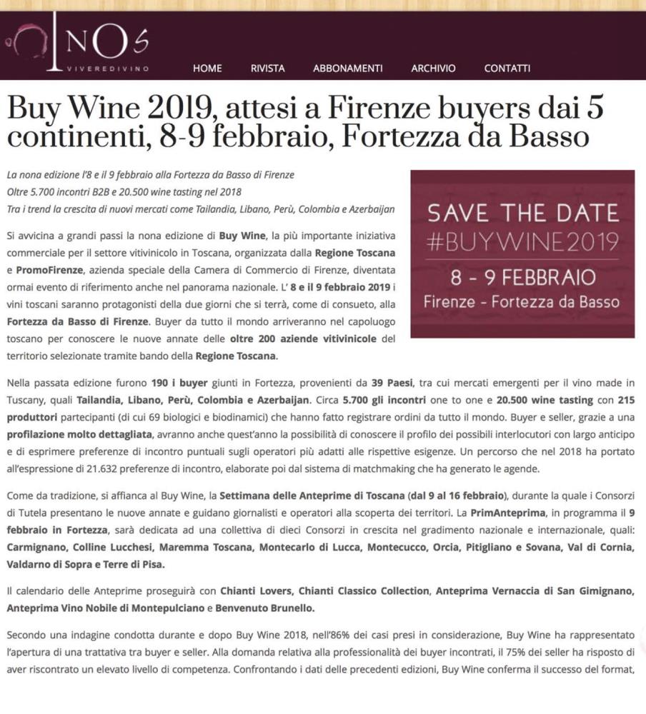 BuyWine 2019, attesi a Firenze buyers dai 5 continenti, 8-9 febbraio, Fortezza da Basso