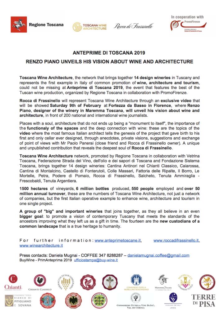 Anteprime di Toscana 2019 Renzo Piano unveils his vision about wine and architecture