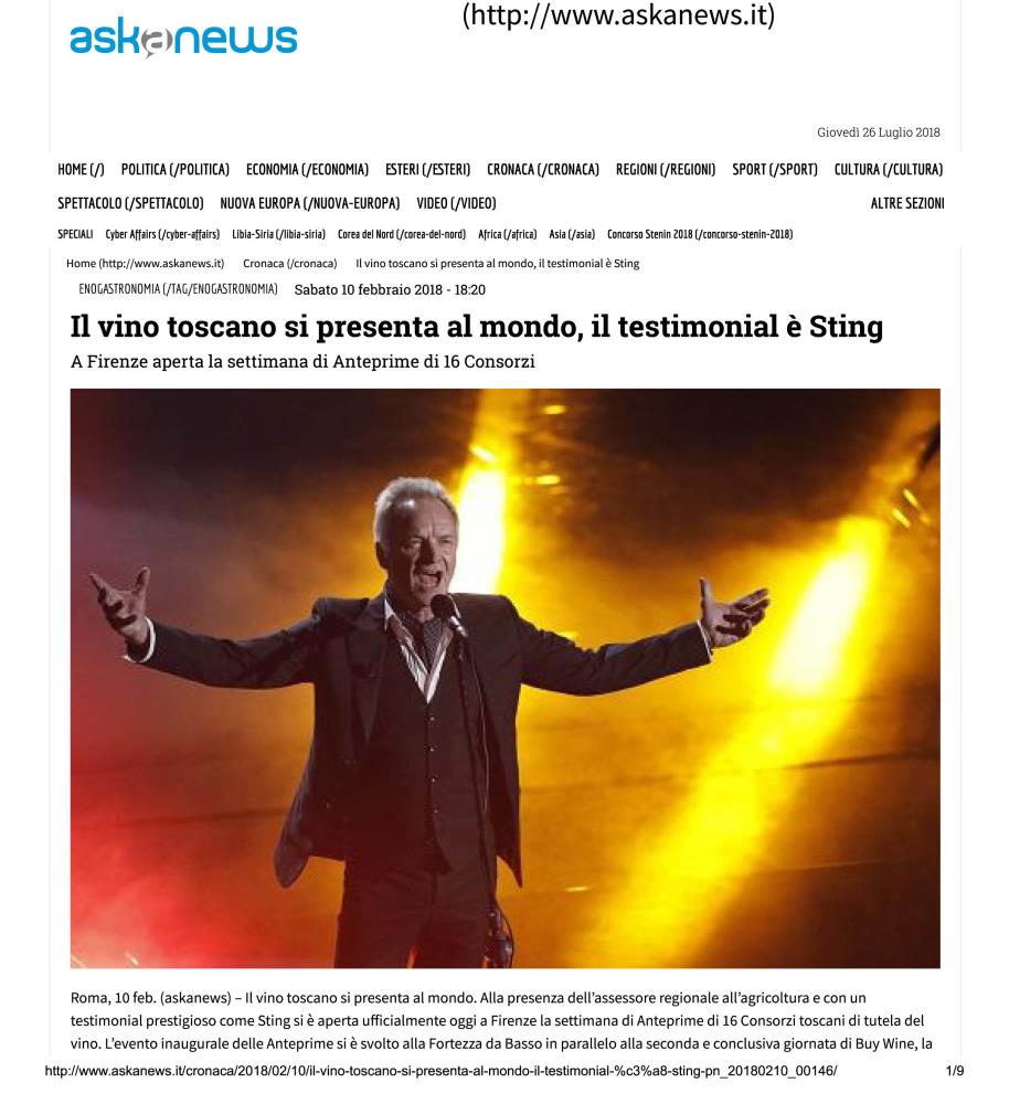 Il vino toscano presentato dal testimonial Sting