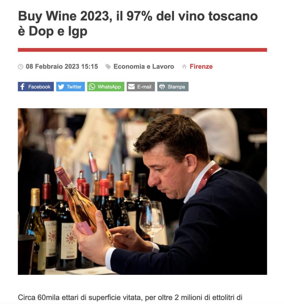 BuyWine 2023, il 97% del vino toscano  Dop e Igp