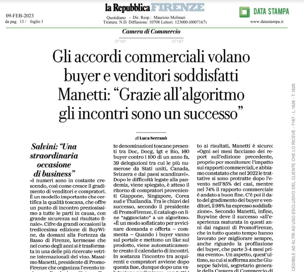Gli accordi commerciali volano. Buyer e venditori soddisfatti. Manetti: Grazie allalgoritmo gli incontri sono un successo