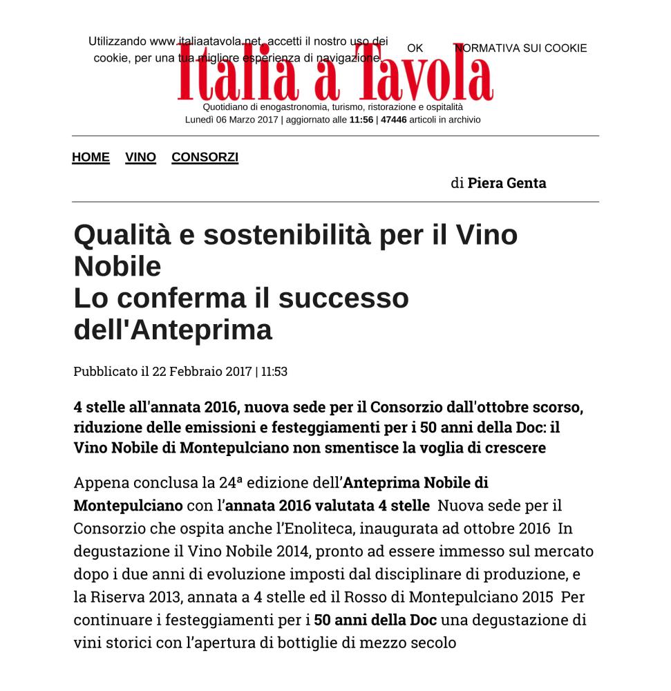 Qualit e sostenibilit per il Vino Nobile Lo conferma il successo dell'Anteprima