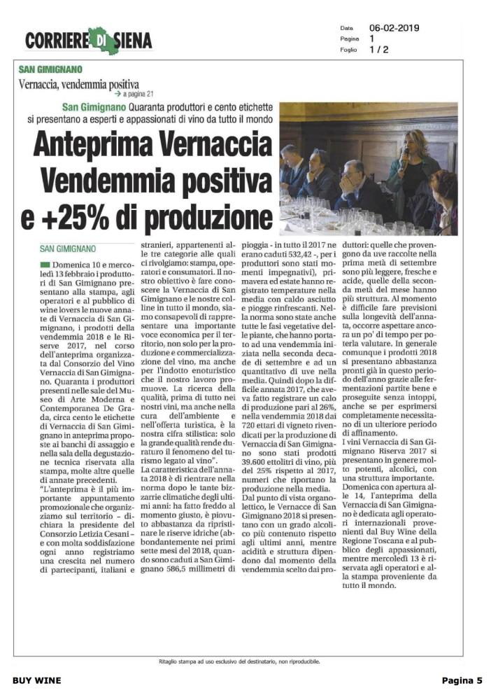 Anteprima Vernaccia, vendemmia positiva e +25% di produzione
