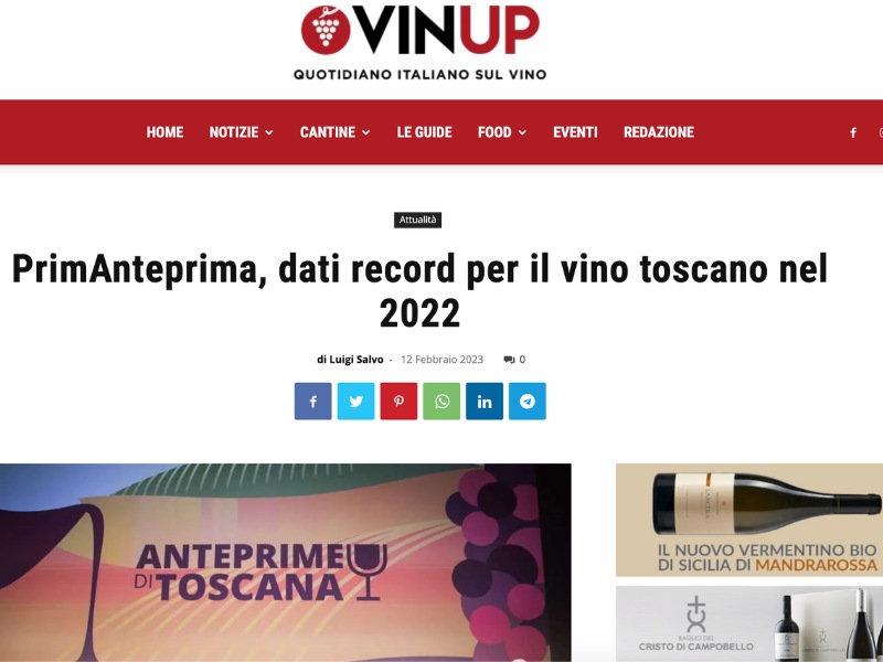 PrimAnteprima, dati record per il vino toscano nel 2022