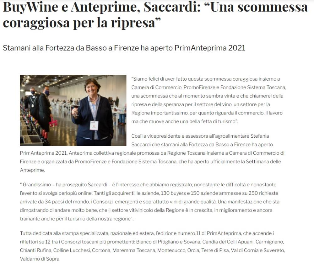 News BuyWine the largest commercial initiative for the wine sector in  Tuscany